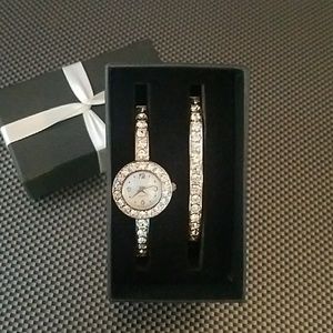 CZ watch & bracelet combo